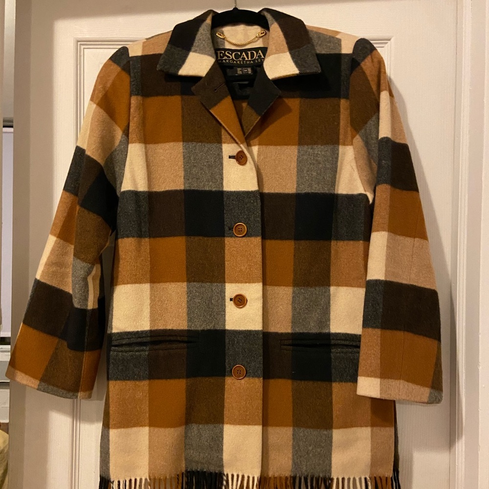 Plaid Escada light weight fringe coat